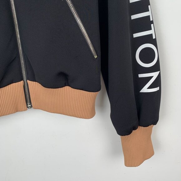 Louis Vuitton Logo Sleeve Black & Tan Bomber Jacket Size 34 XXS Made In France - Picture 5 of 7